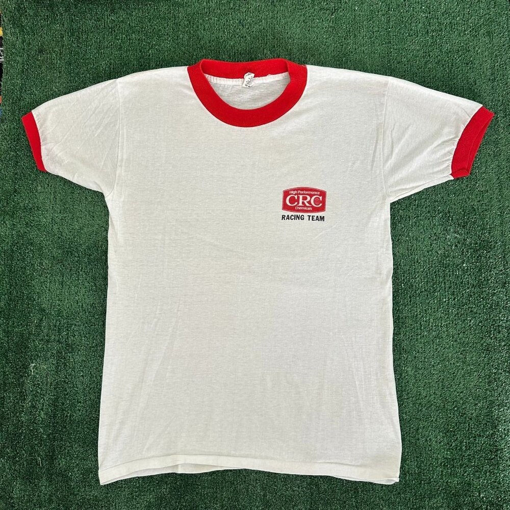 Vintage 70s CRC Chemicals Racing Team Ringer T-Shirt Single Stitch Paper Thin L